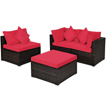 Load image into Gallery viewer, 4 Pcs Ottoman Garden Deck Patio Rattan Wicker Furniture Set Cushioned Sofa-Red
