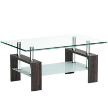 Load image into Gallery viewer, Rectangular Tempered Glass Coffee Table with Shelf-Black
