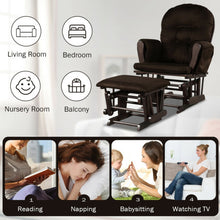 Load image into Gallery viewer, Wood Glider and Ottoman Set with Padded Armrests and Detachable Cushion-Brown
