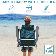Load image into Gallery viewer, 2-Pack Folding Backpack Beach Chair 5-Position Outdoor Reclining Chairs with Pillow-Navy
