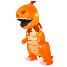 Load image into Gallery viewer, 8 Feet Halloween Inflatables Pumpkin Head Dinosaur with LED Lights and 4 Stakes
