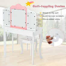 Load image into Gallery viewer, Kids Vanity Princess Makeup Dressing Table Chair Set with Tri-folding Mirror-White
