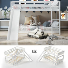 Load image into Gallery viewer, Twin over Twin Bunk Wooden Low Bed with Slide Ladder for Kids-White
