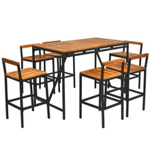 Load image into Gallery viewer, 7 Pieces Acacia Wood Patio Rattan Bar Set with Umbrella Hole
