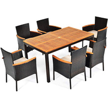 Load image into Gallery viewer, 7 Pieces Patio Rattan Dining Set with Armrest Cushioned Chair and Umbrella Hole
