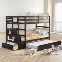Load image into Gallery viewer, Twin Over Twin Bunk Bed with Storage Shelf and Drawer-Dark Brown
