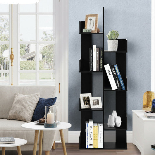 8-Tier Bookshelf Bookcase with 8 Open Compartments Space-Saving Storage Rack -Black