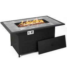 Load image into Gallery viewer, 52 Inch Rattan Wicker Propane Fire Pit Table with Rain Cover and Lava Rock-Black
