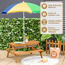 Load image into Gallery viewer, 3-in-1 Kids Outdoor Picnic Water Sand Table with Umbrella Play Boxes-Yellow
