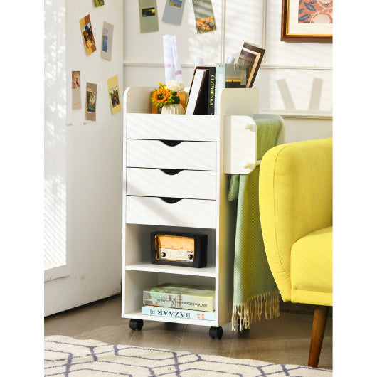 Wooden Utility Rolling Craft Storage Cart-White