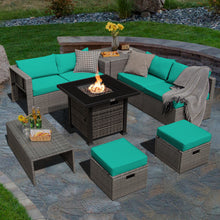 Load image into Gallery viewer, 9 Pieces Outdoor Patio Furniture Set with 32-Inch Propane Fire Pit Table-Turquoise
