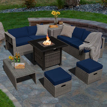 Load image into Gallery viewer, 9 Pieces Outdoor Patio Furniture Set with 32-Inch Propane Fire Pit Table-Navy
