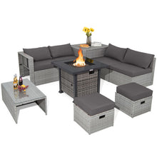 Load image into Gallery viewer, 9 Pieces Outdoor Patio Furniture Set with 32-Inch Propane Fire Pit Table-Gray
