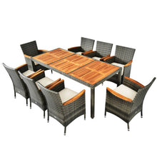 Load image into Gallery viewer, 9 Pieces Rattan Patio Dining Set with Acacia Wood Table and Cushioned Chair
