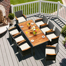 Load image into Gallery viewer, 9 Pieces Rattan Patio Dining Set with Acacia Wood Table and Cushioned Chair
