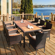 Load image into Gallery viewer, 9 Pieces Rattan Dining Set with Acacia Wood Table and Stackable Cushioned Chairs
