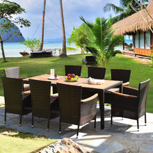 Load image into Gallery viewer, 9 Pieces Rattan Dining Set with Acacia Wood Table and Stackable Cushioned Chairs
