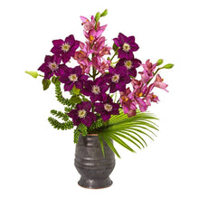 Load image into Gallery viewer, Cymbidium Orchid, Anemone, Succulent and Fan Palm Artificial Arrangement
