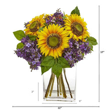 Load image into Gallery viewer, Sunflower and Lilac Artificial Arrangement in Vase
