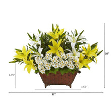 Load image into Gallery viewer, 20" Lilly and Daisy Artificial Arrangement in Metal Planter
