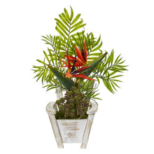 Load image into Gallery viewer, 18" Bird of Paradise and Areca Palm Artificial Arrangement in Chair Planter
