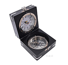 Load image into Gallery viewer, Brass Compass &amp; Clock W/Wooden Case
