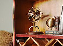 Load image into Gallery viewer, Brass Armillary With Compass On Wood Base
