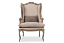 Load image into Gallery viewer, Baxton Studio Oreille French Provincial Style White Wash Distressed Two-tone Beige Upholstered Armchair
