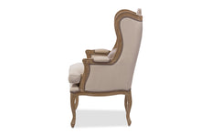 Load image into Gallery viewer, Baxton Studio Oreille French Provincial Style White Wash Distressed Two-tone Beige Upholstered Armchair
