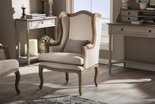 Load image into Gallery viewer, Baxton Studio Oreille French Provincial Style White Wash Distressed Two-tone Beige Upholstered Armchair
