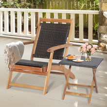 Load image into Gallery viewer, 2 Pieces Patio Rattan Folding Lounge Chair with Acacia Wood Table
