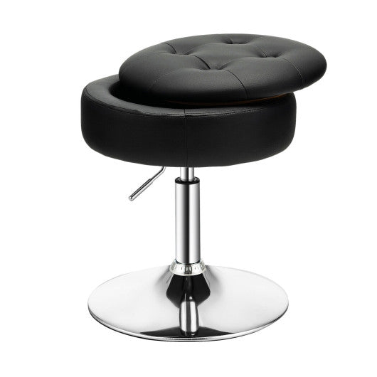 Adjustable 360° Swivel Storage Vanity Stool with Removable Tray-Black