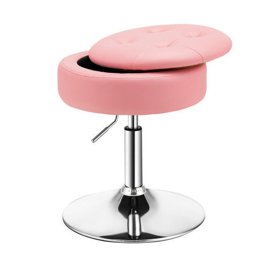 Adjustable 360° Swivel Storage Vanity Stool with Removable Tray-Pink