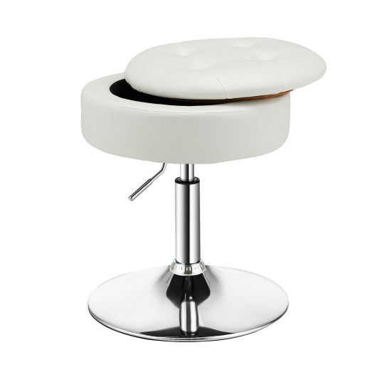 Adjustable 360° Swivel Storage Vanity Stool with Removable Tray-White