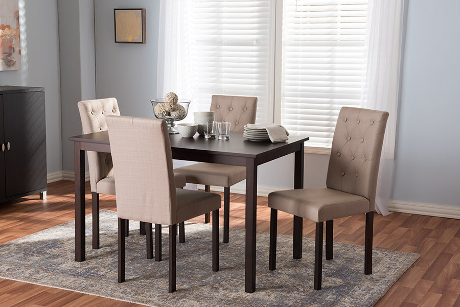 Baxton Studio Gardner Modern and Contemporary 5-Piece Dark Brown Finished Beige Fabric Upholstered Dining Set 