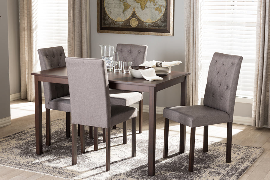Baxton Studio Gardner Modern and Contemporary 5-Piece Dark Brown Finished Grey Fabric Upholstered Dining Set 