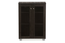 Load image into Gallery viewer, Baxton Studio Mason Modern and Contemporary Dark Brown Multipurpose Storage Cabinet Sideboard with Two Class Doors
