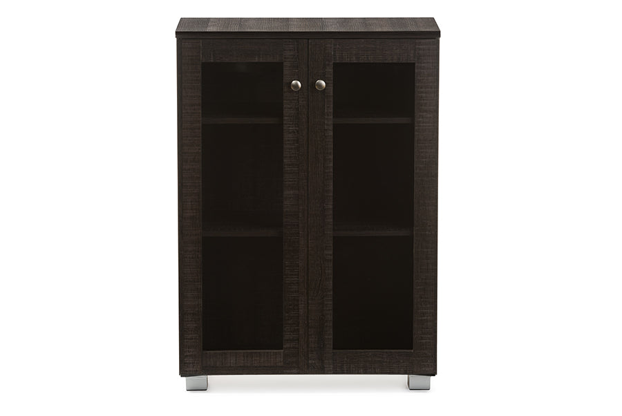 Baxton Studio Mason Modern and Contemporary Dark Brown Multipurpose Storage Cabinet Sideboard with Two Class Doors
