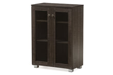 Load image into Gallery viewer, Baxton Studio Mason Modern and Contemporary Dark Brown Multipurpose Storage Cabinet Sideboard with Two Class Doors
