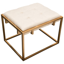 Load image into Gallery viewer, Babylon Small Accent Ottoman w/ Brushed Gold Frame &amp; Padded Seat in Sand Linen by Diamond Sofa
