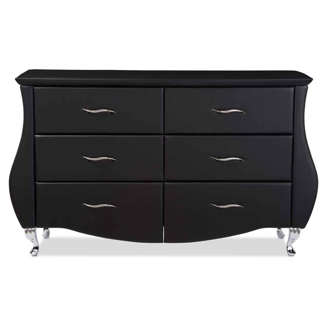 Baxton Studio Enzo Modern and Contemporary Black Faux Leather 6-Drawer Dresser