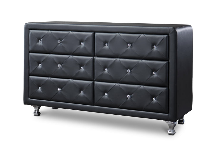Baxton Studio Luminescence Black Faux Leather Upholstered Dresser
