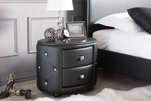 Load image into Gallery viewer, Baxton Studio Davina Hollywood Glamour Style Oval 2-drawer Black Faux Leather Upholstered Nightstand
