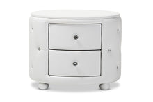 Load image into Gallery viewer, Baxton Studio Davina Hollywood Glamour Style Oval 2-drawer White Faux Leather Upholstered Nightstand
