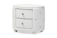 Load image into Gallery viewer, Baxton Studio Davina Hollywood Glamour Style Oval 2-drawer White Faux Leather Upholstered Nightstand
