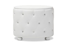 Load image into Gallery viewer, Baxton Studio Davina Hollywood Glamour Style Oval 2-drawer White Faux Leather Upholstered Nightstand
