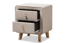 Load image into Gallery viewer, Baxton Studio Jonesy Mid-Century Beige Linen Upholstered 2-Drawer Nightstand
