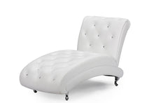 Load image into Gallery viewer, Baxton Studio Pease Contemporary White Faux Leather Upholstered Crystal Button Tufted Chaise Lounge
