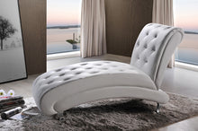 Load image into Gallery viewer, Baxton Studio Pease Contemporary White Faux Leather Upholstered Crystal Button Tufted Chaise Lounge
