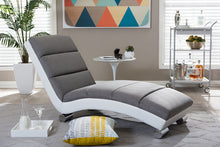 Load image into Gallery viewer, Baxton Studio Percy Modern and Contemporary Grey Fabric and White Faux Leather Upholstered Chaise Lounge
